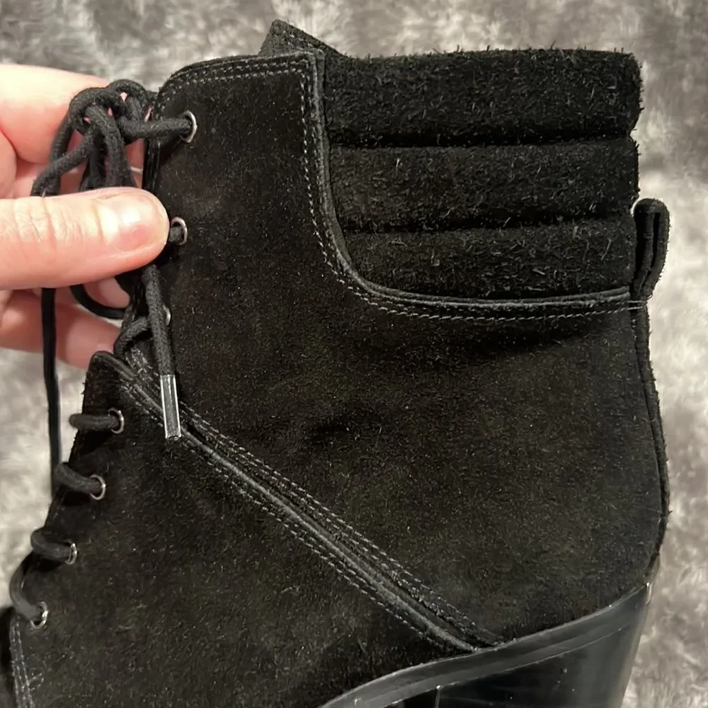 Michael Kors Black Thatcher Womens Lace-Up Suede Ankle Combat Boots Size 8M